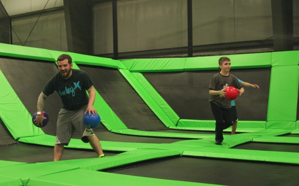 Two Trampoline Dodgeball Players